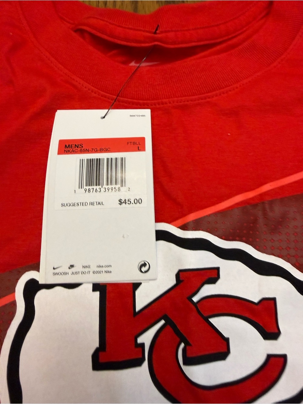 New with Tags Nike Kansas City Chiefs Red Long Sleeve Tee -l - Picture 6 of 6